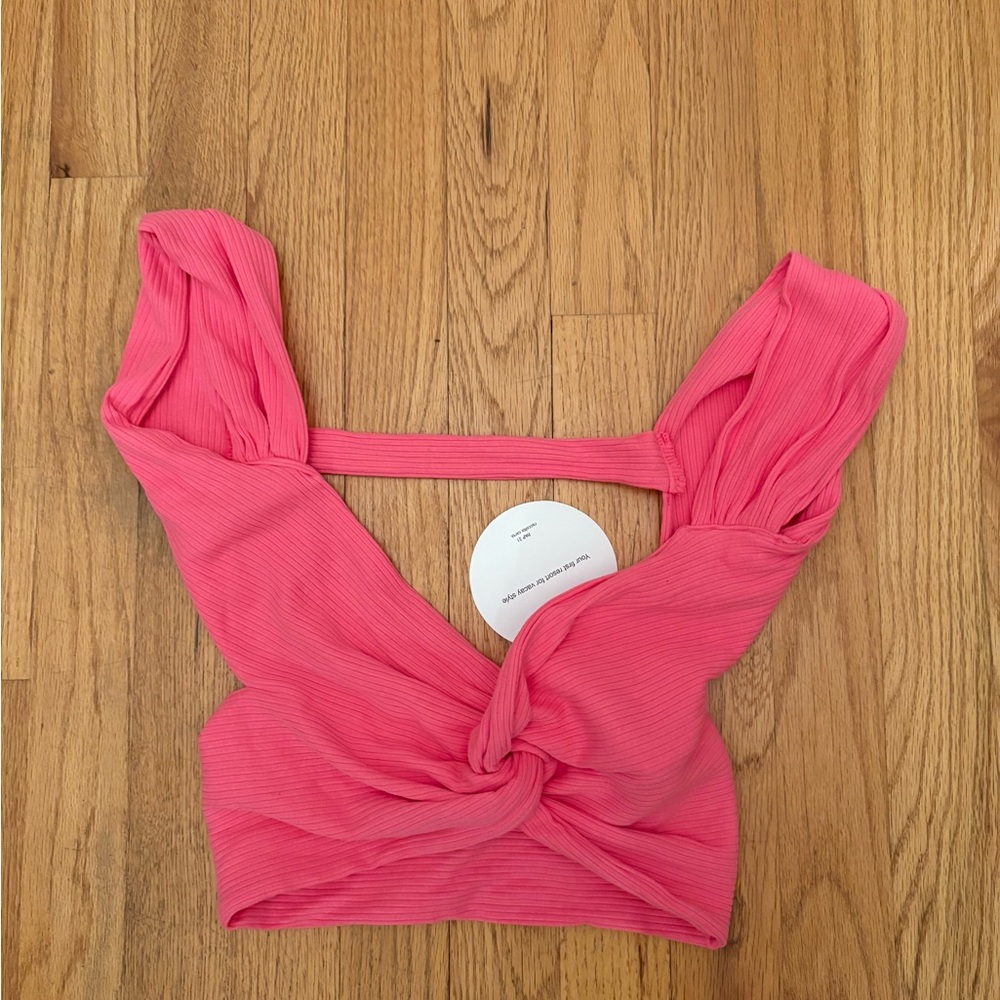 Amazon Pink Ribbed Twist Front Tank Top